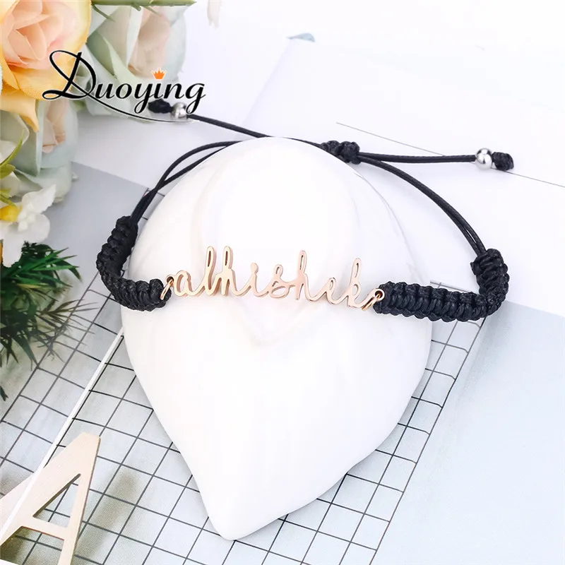DUOYING персонализированные подписи браслет фактический почерк браслет памятные ювелирные изделия черный браслет-веревочка