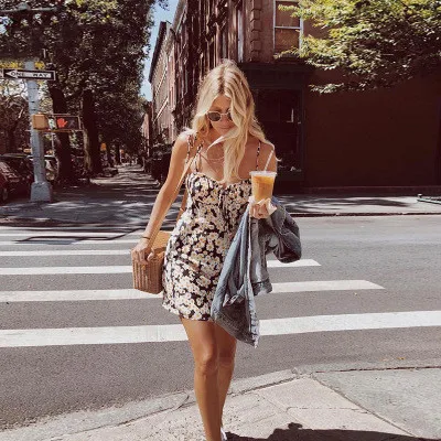 Летняя Маленькая ромашка печатная подвеска мини-платье 2019 новая женская одежда