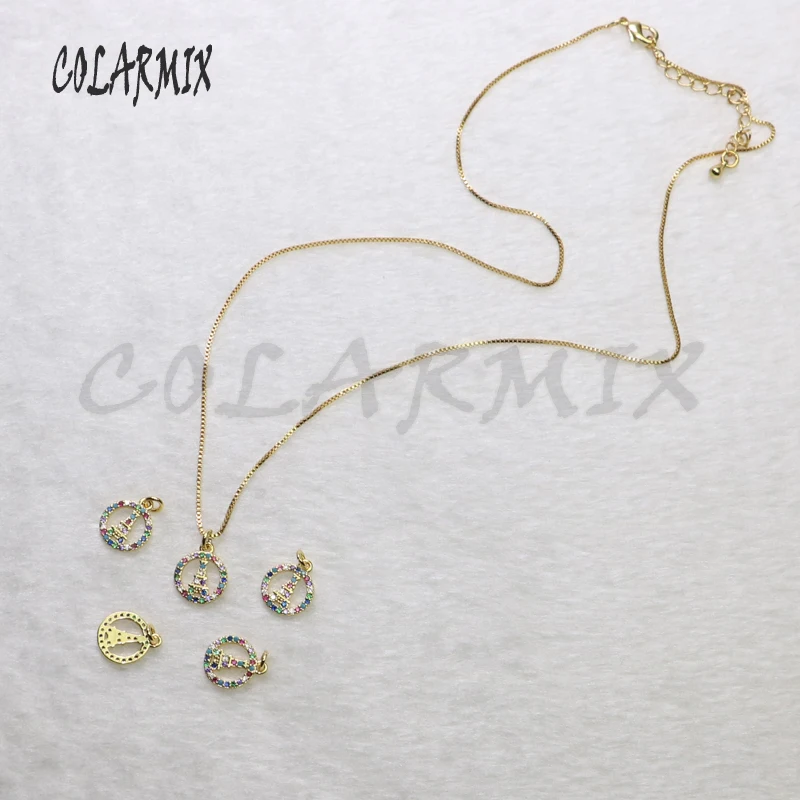 6 шт. Rianbow Циркон круглые подвесные украшения ожерелье милый маленький круглый