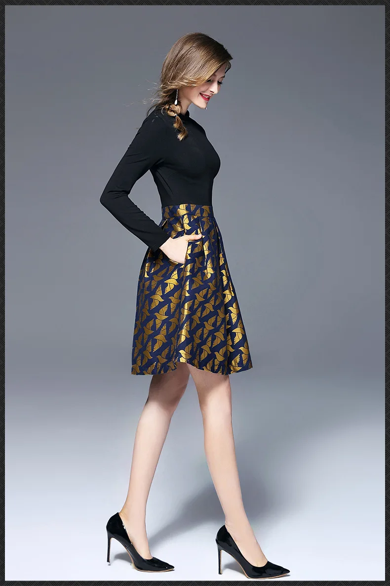 Новинка 2017 г. женские осеннее платье модный элегантный стильное с жаккардовым