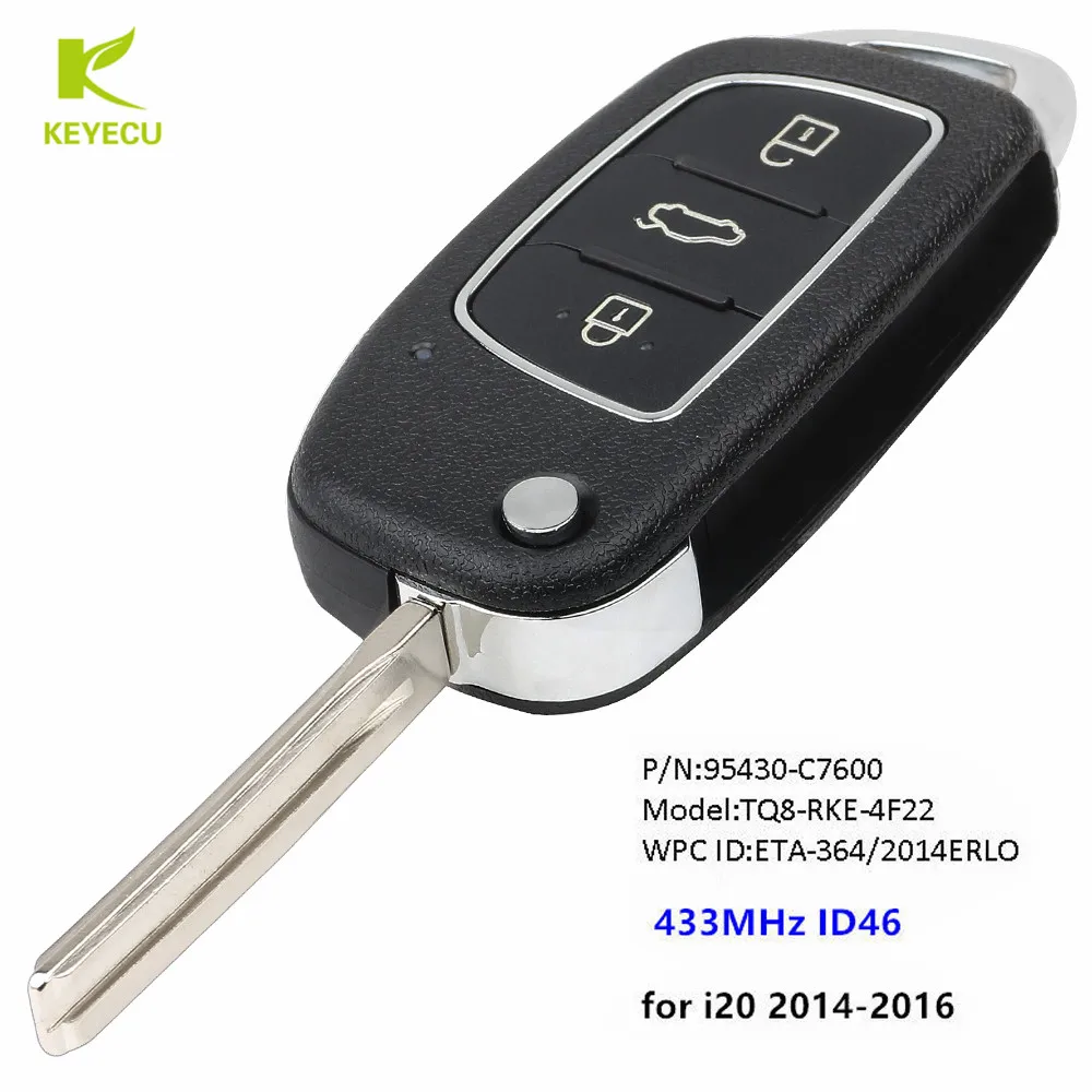 Запасной обновленный ключ брелок KEYECU 433 МГц ID46 для Hyundai I20 2014 2015 2016 P/N: 95430 C7600|Ключ от