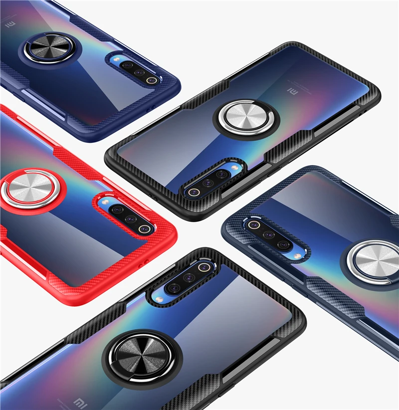 Чехол Alxun для Xiaomi Mi 9 с кольцом и подставкой прозрачный противоударный защитный