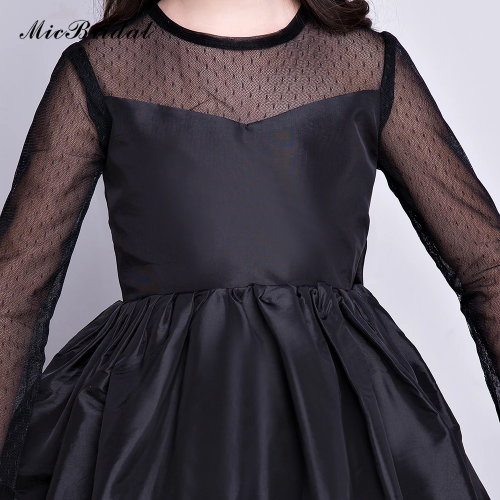 Micbridal Girls' Long Sleeves Satin Material Buttons&ampBow Embellished Back High-Low Sweep Train Prom Dress Evening Gown | Свадьбы и