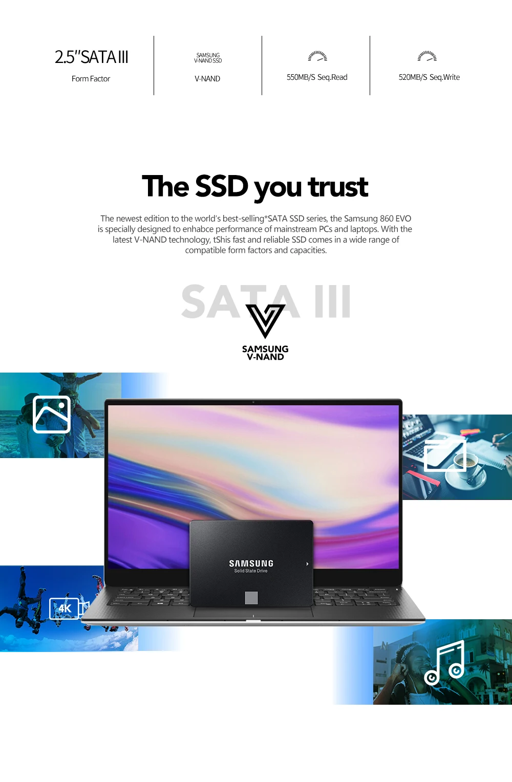 SAMSUNG SSD 860 EVO 250GB 500GB Internal Solid State Disk HDD Hard Drive SATA3 2.5 inch Laptop Desktop PC TLC disco duro 250 GB