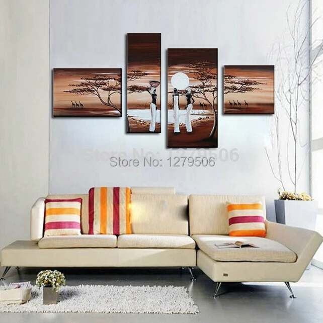 Ручная роспись 4 шт./компл. картина маслом на холсте декорация стену Южная Африка