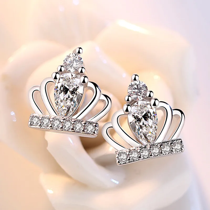 Female Water Earrings Fashion Silver Color Wedding Jewelry White Purple Crystal Zircon For Women J141-5 |