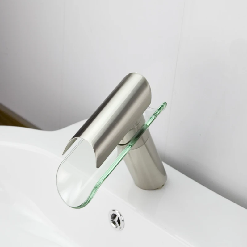 Стеклянный стиль шлифованный водопад никель ванная комната раковина смеситель