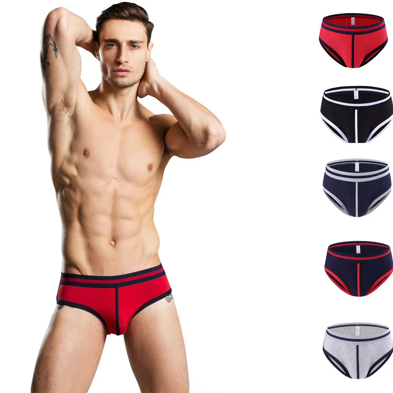 Мужские трусы брифы в полоску черные из модала с карманом сексуальное нижнее