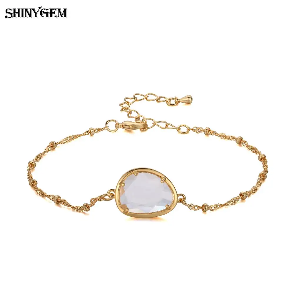 Clear ShinyGem капли воды форма граненый Кристалл Шарм браслет Золотое покрытие звено цепи браслеты натуральный камень браслеты из камней для женщин - Окраска металла: Clear