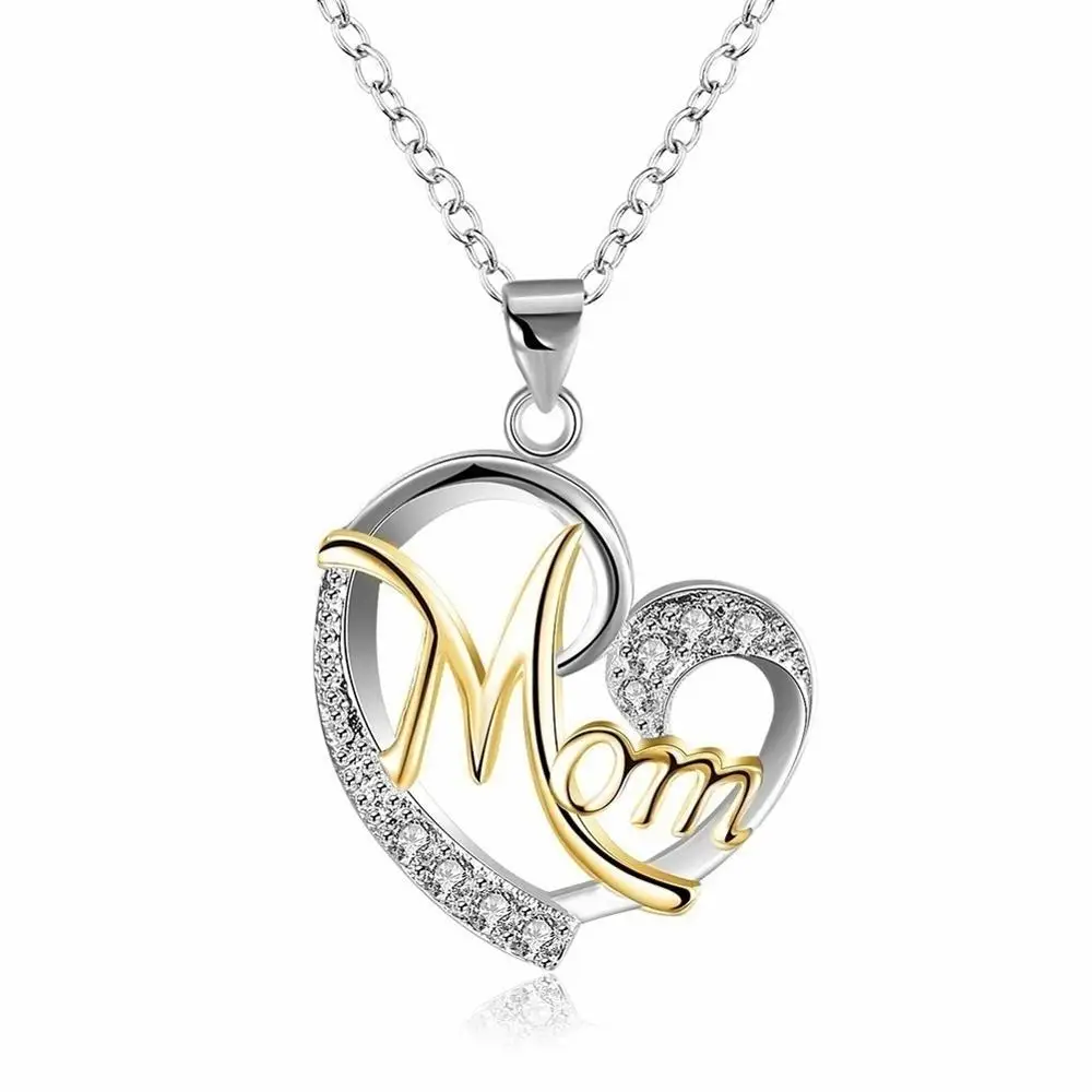 silver and gold Модное ожерелье с подвеской в виде сердца с кристаллами для мамы, ожерелье с подвеской в виде сердечек, розовое золото, серебро, ожерелье с цепочкой для женщин, подарок на день матери, день рождения - Окраска металла: silver and gold