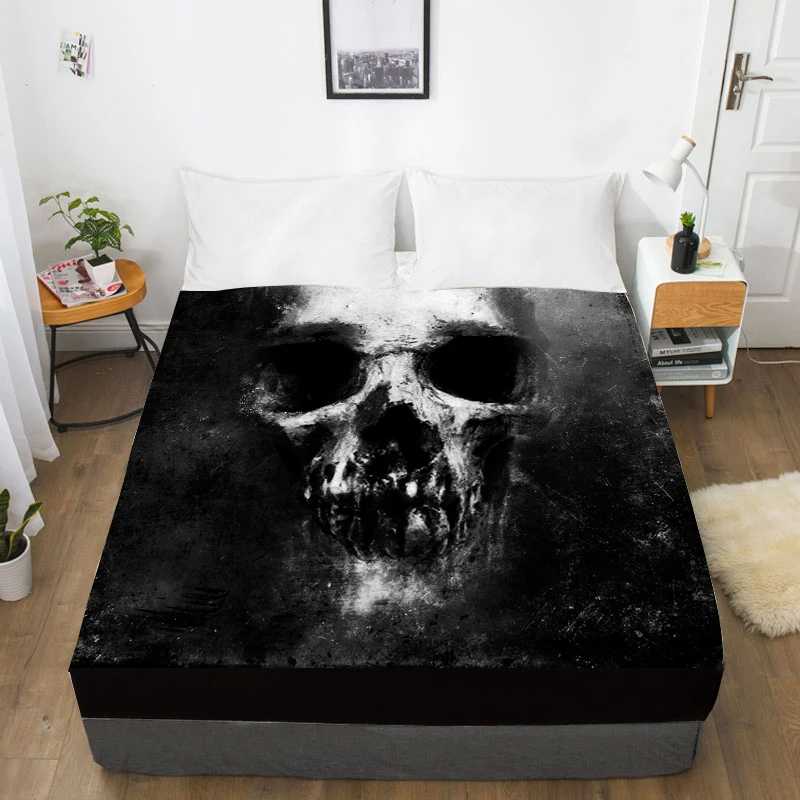 3D Custom Bed Sheets With Elastic,Fitted Sheet Queen/King,Black Skull Mattress Cover 135/150/160x200 bedsheet,drop ship
