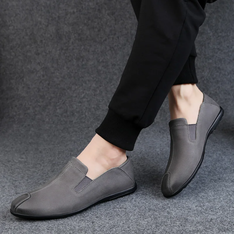 

2021 New Spring Men's Casual Shoes Genuine Leather Cow Flats Loafers Male Size 37-45 Slip On Dhoe Man Nice Driving Shoes For Men