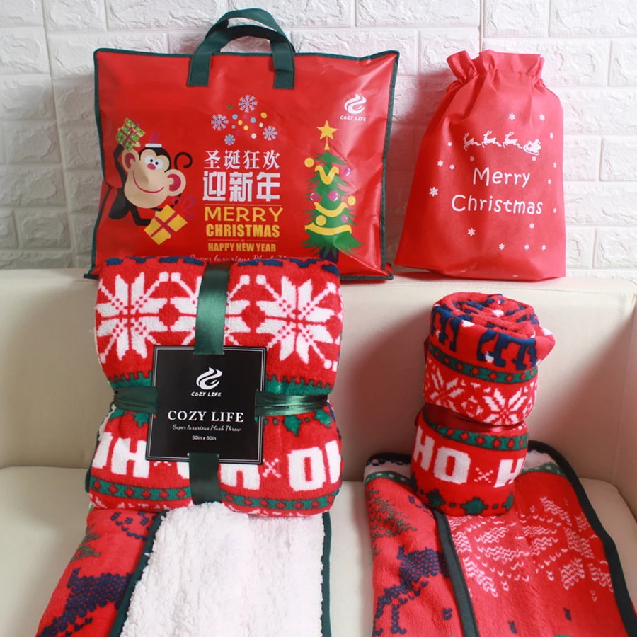 Коралловая флисовая простыня SHERPA RED плоская снежный олень теплый рождественский