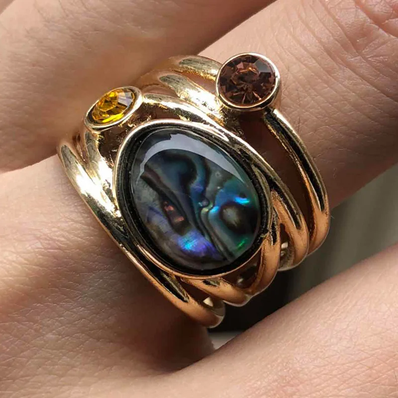 

Luxury Colorful Moonstone Ring for Women European Beauty Creative Multi-layer Simulation Shell Rings Jewelry Female Bijouterie