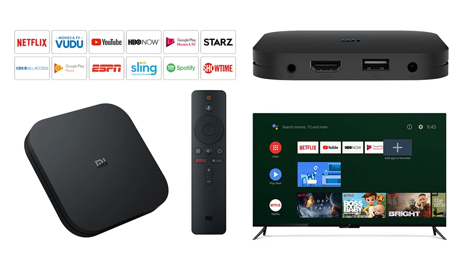 Глобальная версия оригинальная Xiaomi mi коробка S Smart tv Box 4 Android 8,1 4K четырехъядерный процессор 2 ГБ 8 ГБ HD mi 2,4G 5,8G WiFi Bluetooth 4,2 ТВ приставка