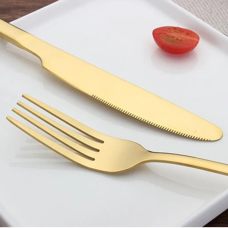 Verkauf 4 Teil/satz Gold Farbe Edelstahl Geschirr Sets Geschirr Messer Gabel Teelöffel Luxus Besteck Geschirr ZA5043