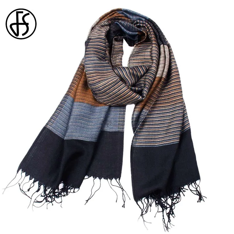 

FS Winter Warm Striped Scarves Acylic Blanket Scarf Men Luxury Designer Tassels Wrap Shawl Long Pashmina Echarpe Homme Fantaisie