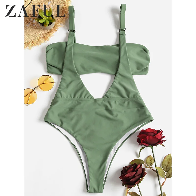 Комплект бикини ZAFUL с пуш апом и подкладкой топ бандо высокой талией низ из 2