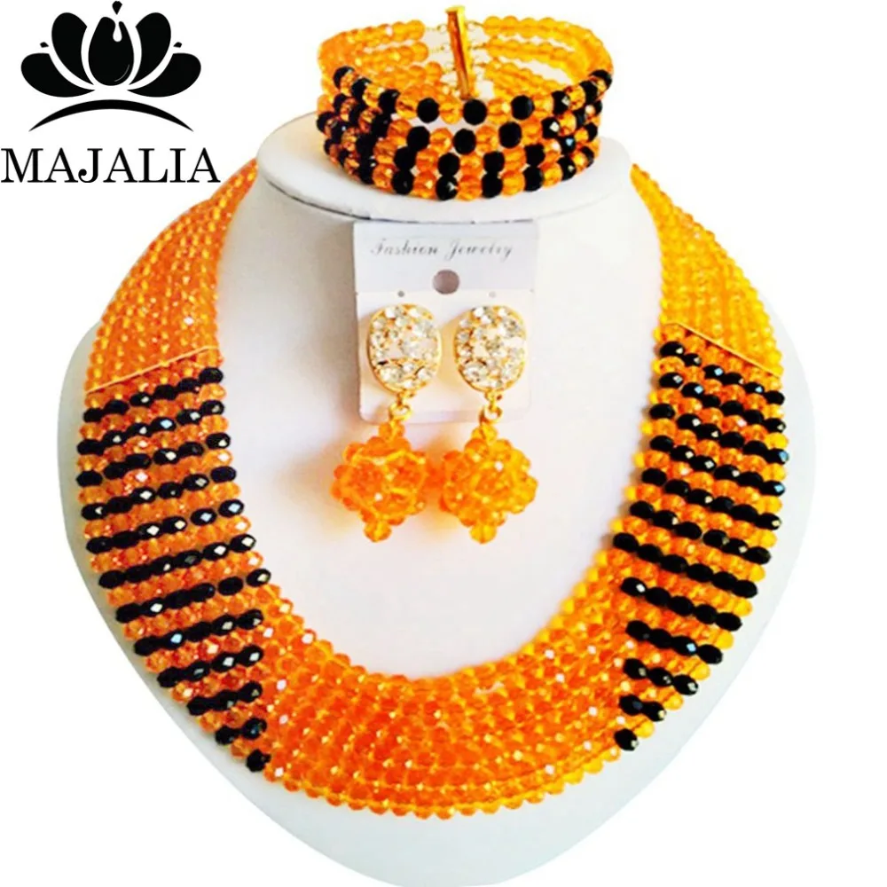 

Светло-оранжевые нигерийские Свадебные африканские бусы, ювелирный набор, хрустальное ожерелье, браслет, серьги Majalia, известный бренд 1066