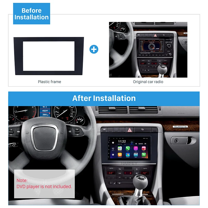 Комплект автомагнитол Harfey с обшивкой и рамкой 173*98 мм 2DIN для Audi A4 Autostereo 2004 2005 2006 2007