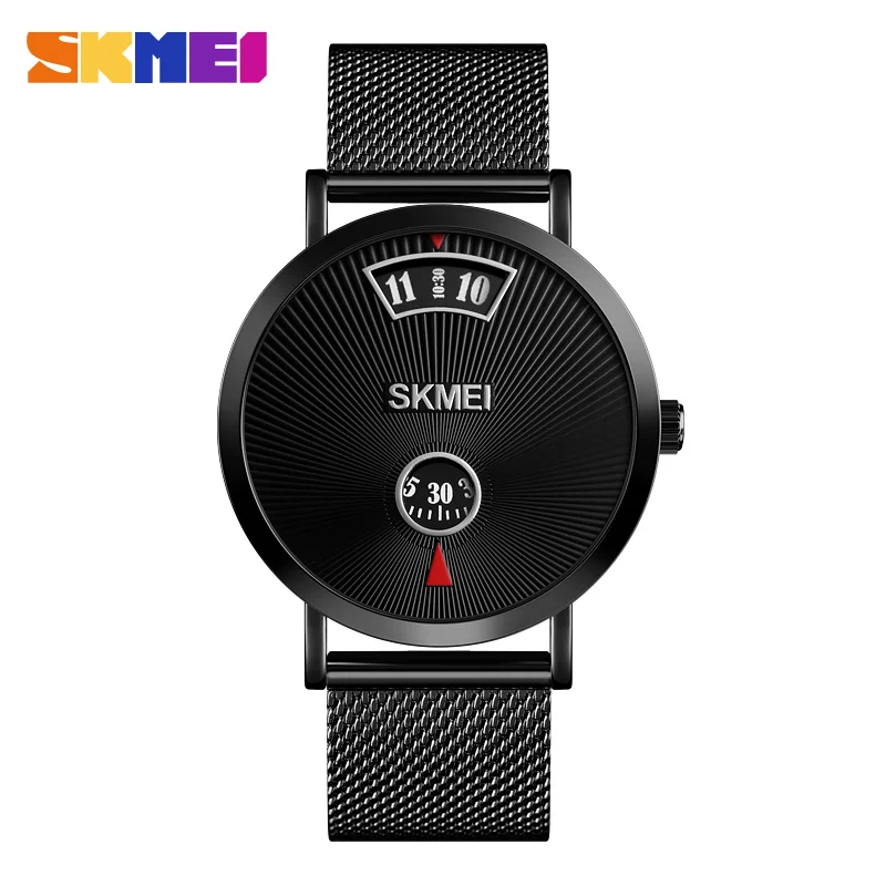 SKMEI Модные мужские кварцевые часы из нержавеющей стали/кожаный ремешок 3 бар