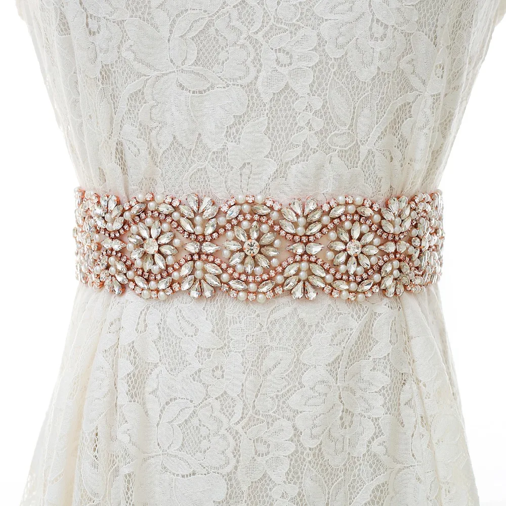 

Rhinestones Wedding Belt Luxury Rose Gold Bridal Dress Belt Hand Beaded Crystal Belt For Bridal Accessories J202RG