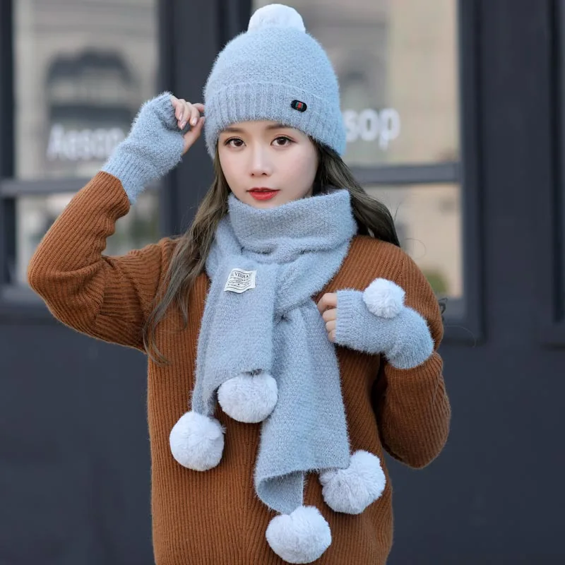 Новый шапка вязаная 2 шт. harajuku для женщин зимние теплые трикотажные Venonat бини +