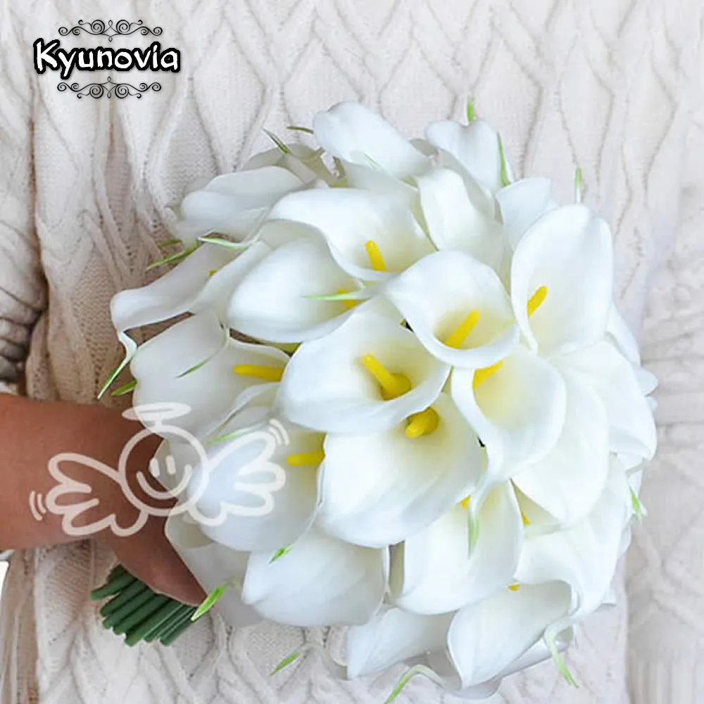 Kyunovia красивый настоящий тач PU Калла Лилия белые свадебные букеты Свадебный букет