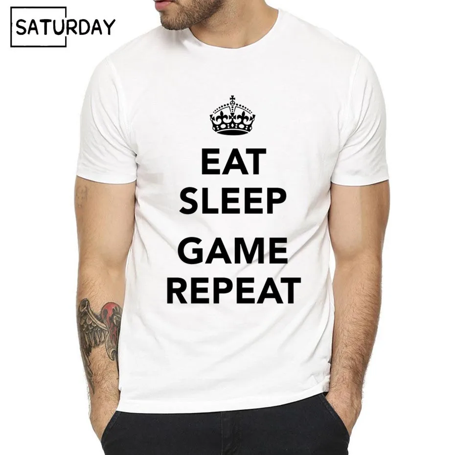 Мужская забавная футболка с принтом Eat Sleep Game Repeat Gamer летняя повседневная