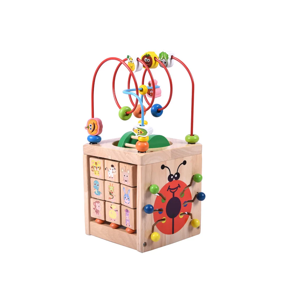 Новое дерево 6 в 1 бусина лабиринт деятельности куб натуральный и нетоксичный деятельности Центр коробка Обучающие Игрушки для раннего развития для детей