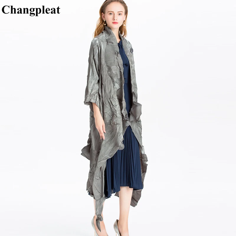 Женский Асимметричный Тренч Changpleat плиссированный однотонный длинный кардиган