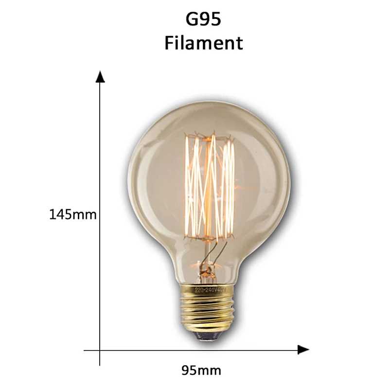 G95 filament Ретро Edison led светильник лампы E27 220 В 40 Вт ST64 ручной стержень, для кафе гостиная магазин Винтаж промышленная лампа накаливания ампулы светильник лампочка Настенный декор - Цвет: G95 filament