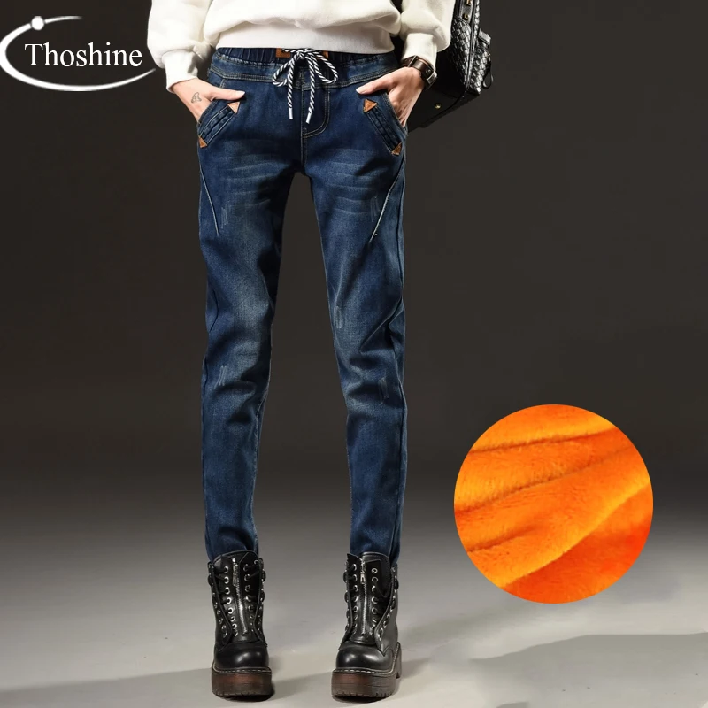 Thoshine бренд 2017 Весна осень зима Для женщин Джинсы для Slim Fit женские джинсовые