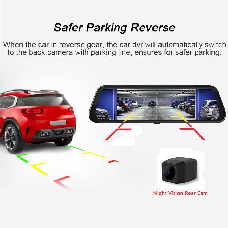 Автомобильный видеорегистратор с сенсорным экраном 9 66 дюйма IPS зеркальная