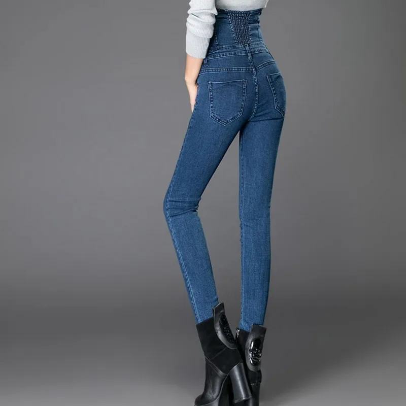 Женские джинсы с высокой талией однобортный дизайн большие размеры 26 34