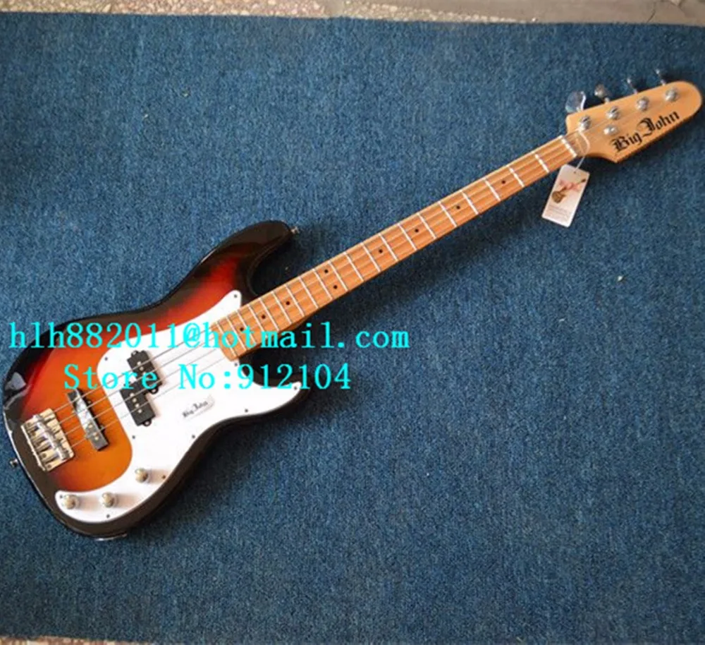 

Новая электрическая бас-гитара Big John с 4 струнами в sunburst с телом из липы F-3335