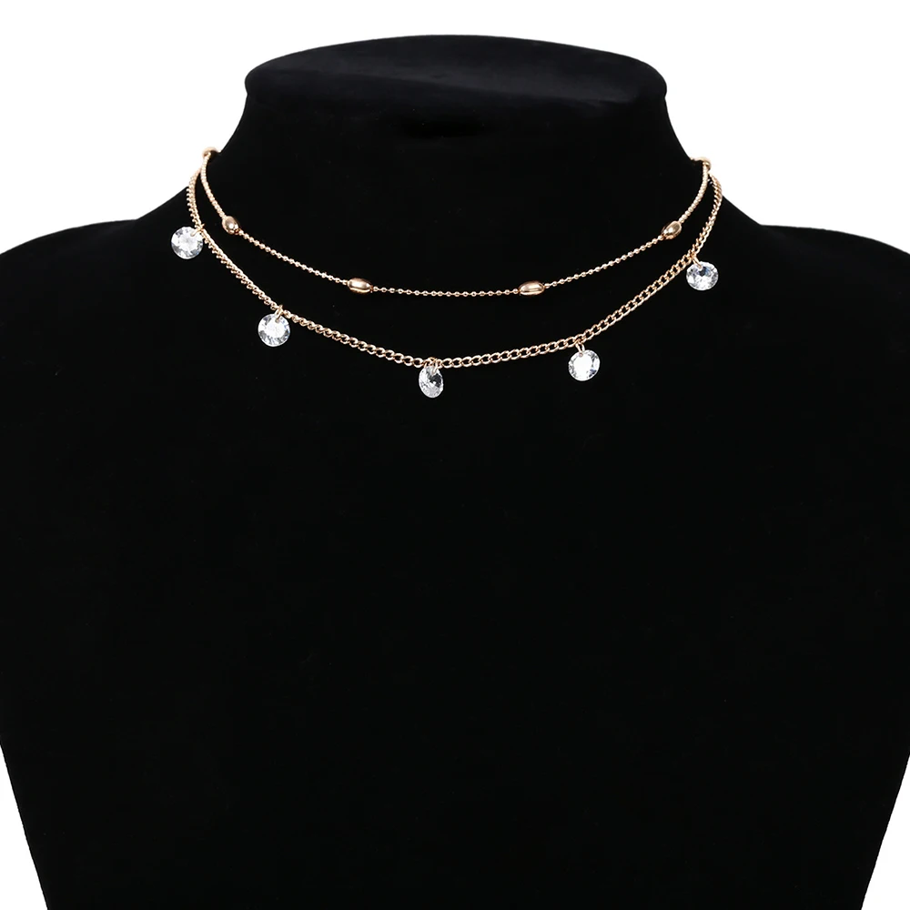 Модная двухслойная цепочка из бисера ожерелье с циркониевым кристаллом подвеска