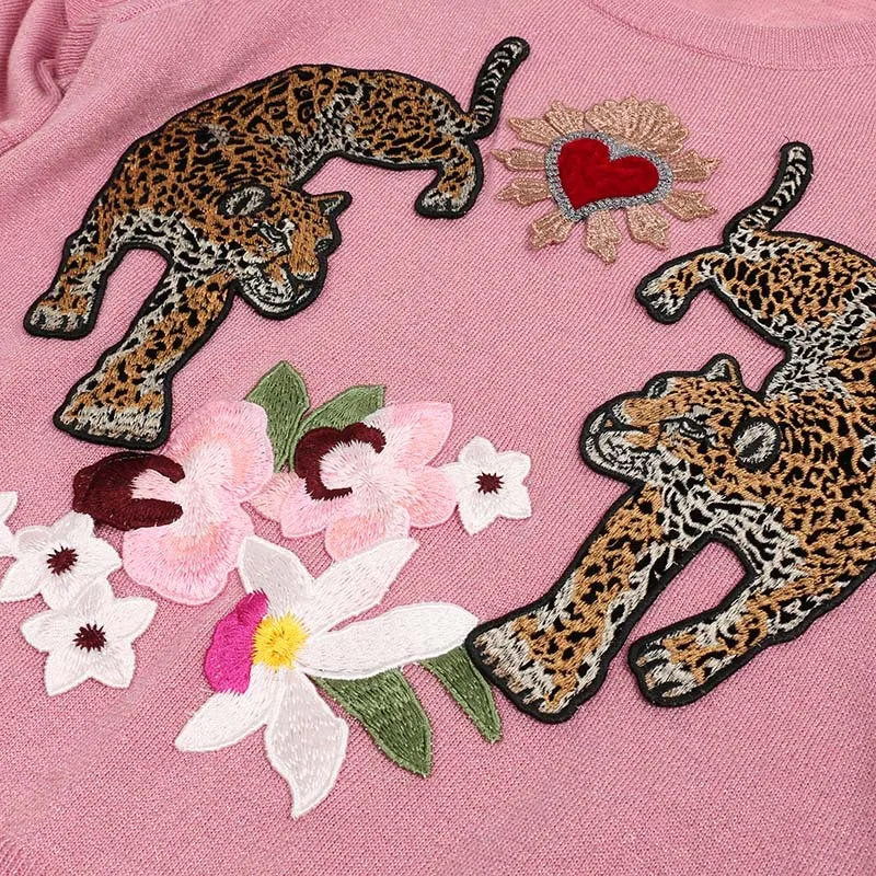 JOGTUME Women Sweaters 2018 Spring Winter Flower Leopard Embroidery O Collar Ruffles Full Sleeve Ladies Fashion Casual Pullovers | Женская