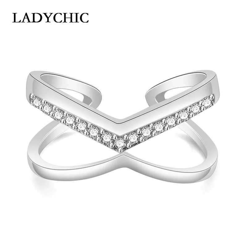 Модное Открытое кольцо LADYCHIC в форме V из розового золота и искусственного