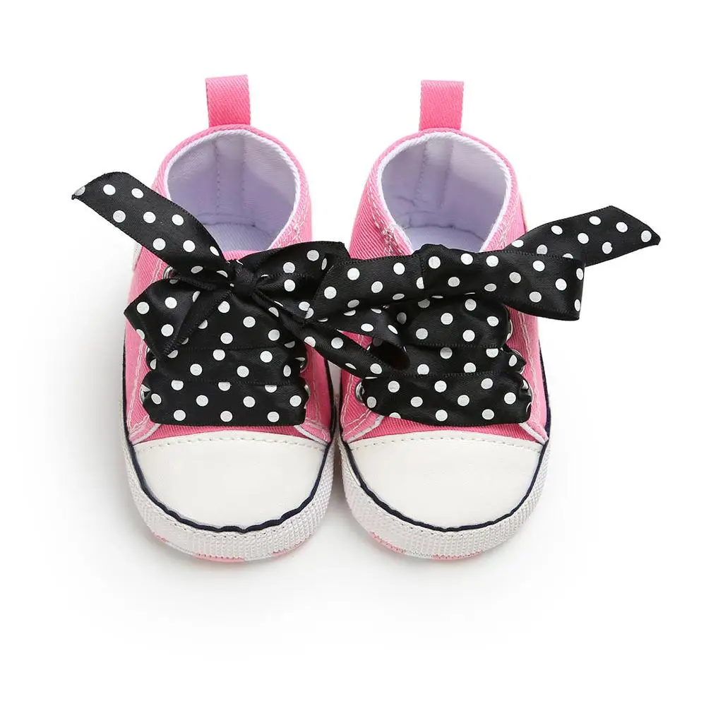 Pink Black Polka Dot 25 цветов; обувь для новорожденных; коллекция года; сезон лето; обувь для малышей; парусиновые на мягкой подошве; нескользящая обувь для мальчиков и девочек - Цвет: Pink Black Polka Dot
