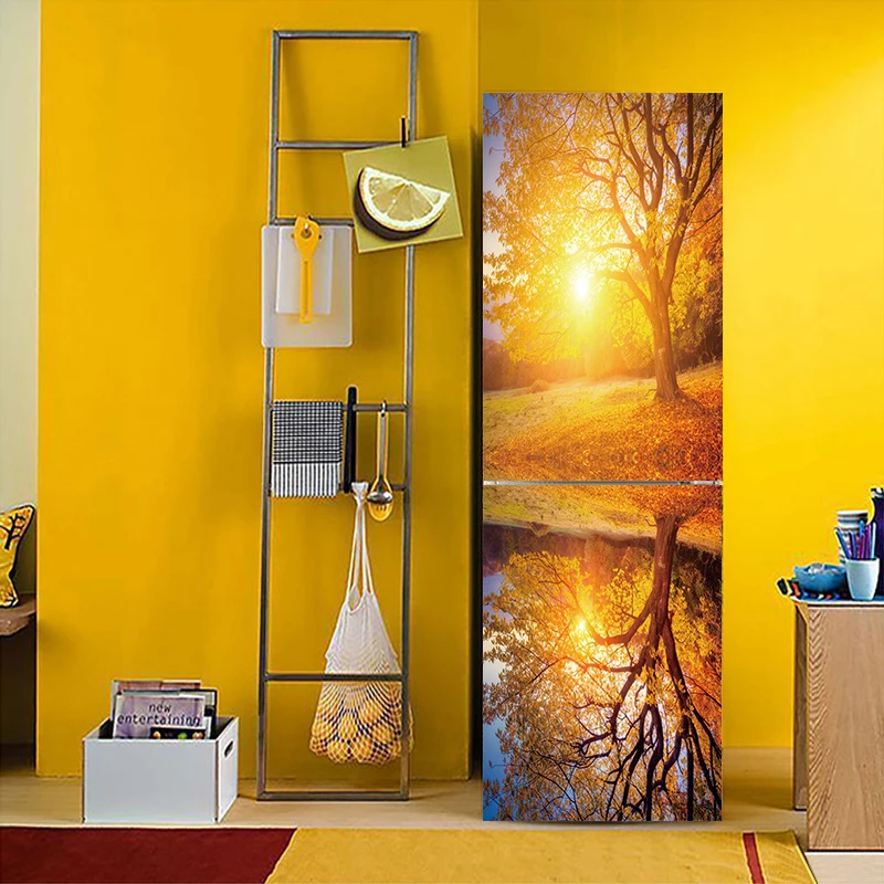 3D яркий эффект установка солнце пейзаж шаблон стикер на холодильник ПВХ дверь