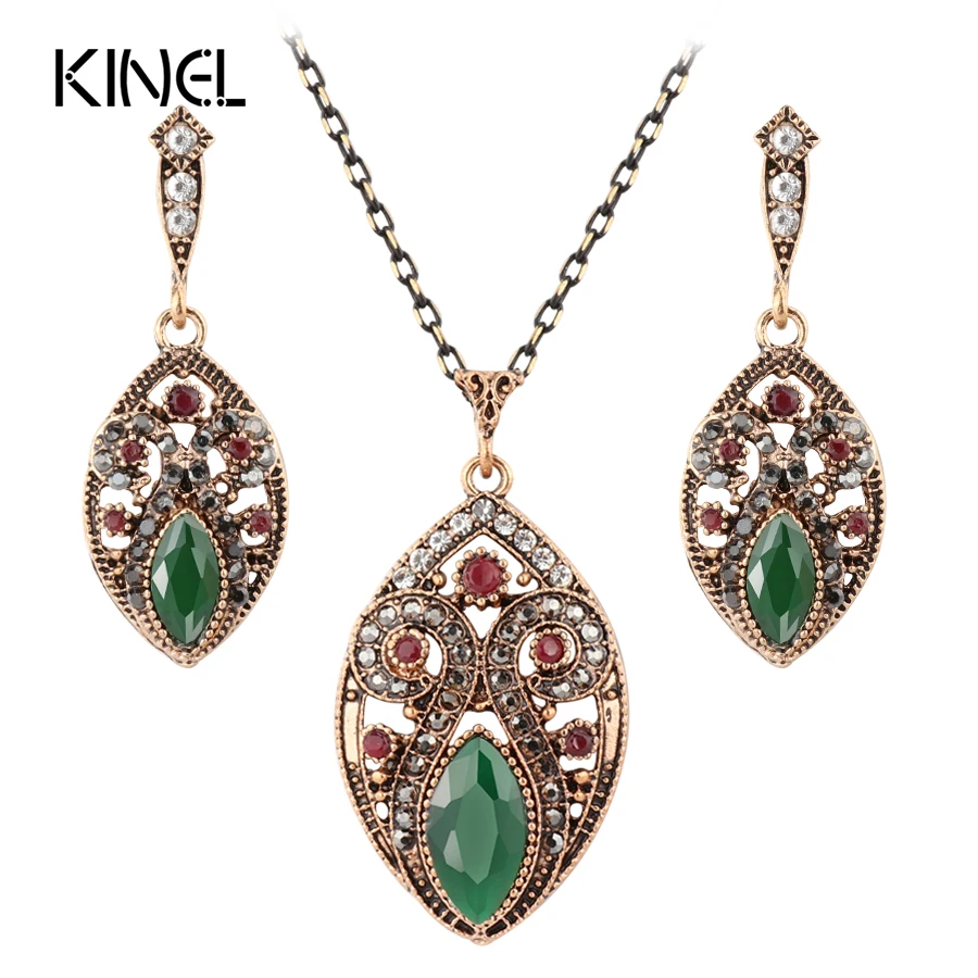 Комплект из колье и серёг с кулоном кристаллами|vintage jewelry sets|jewelry set turkishwomen necklace |