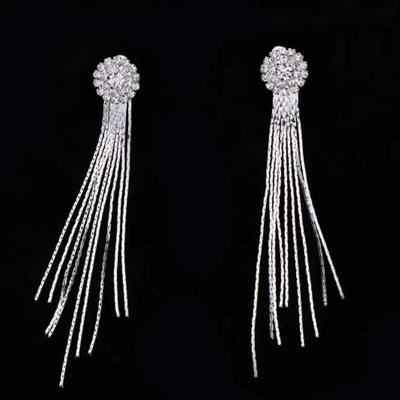 M MISM Long Drop Tassel Earrings Shining Korean Style Women Jewelry Classic Crystal Pendientes Elegant Silver Aretes De Mujer | Украшения и