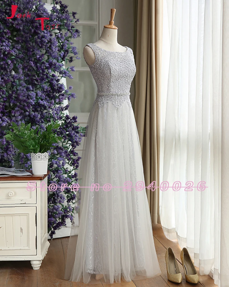 Jark Tozr New Arrival Grey Lace Bridesmaid Dress 2019 Crystal Belt Brautjungfernkleid Zipper Back Simple Vestido Dama De Honra | Свадьбы и
