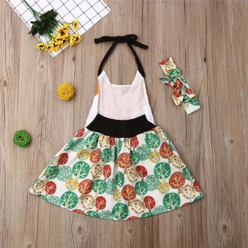 Красивая одежда с рисунком лисы для маленьких девочек платье на бретельках без