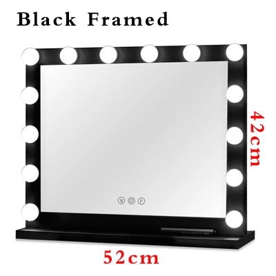 Black 52x42cm Framed Голливуд Стиль зеркало с подсветкой для макияжа 10xmagnification зеркало Сенсорный экран светодиодный подсветка косметического зеркала Красота - Цвет: Black 52x42cm Framed