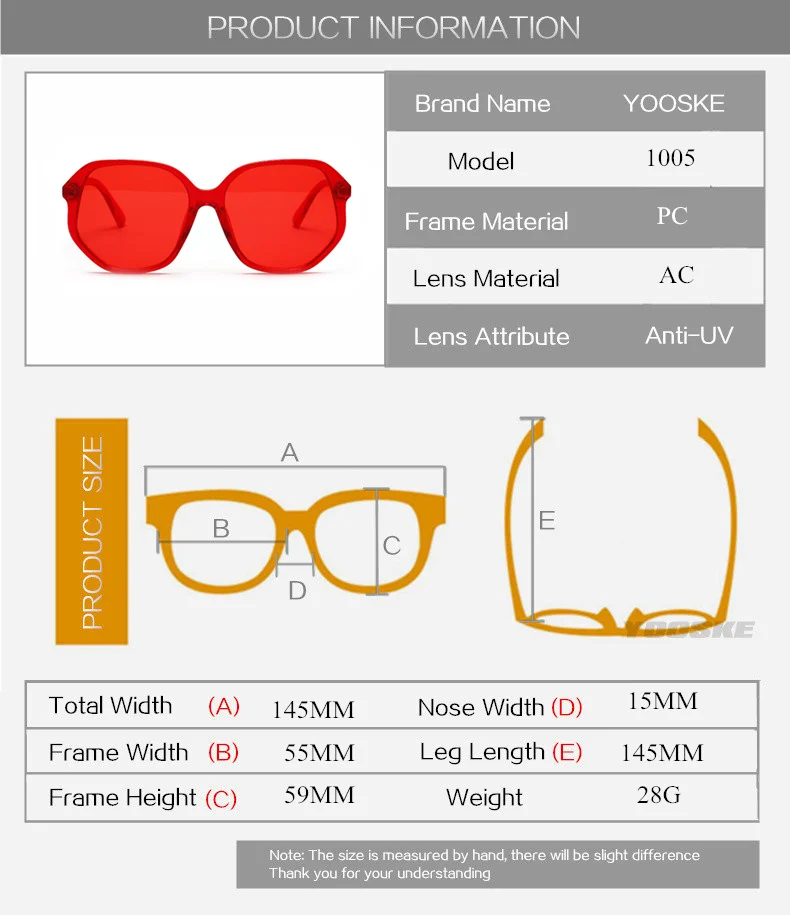YOOSKE Oversized Women Sunglasses 90s Luxury Brand Designer Candy Colors Sun Glasses Ladies Retro Irregular Frame Glasses