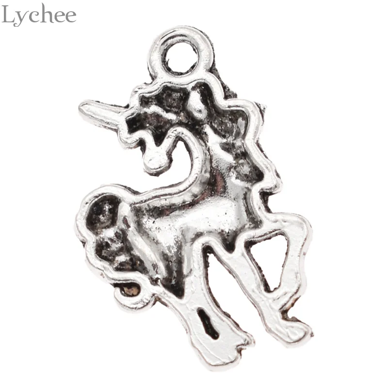 Lychee 10 шт., трендовые подвески из сплава в виде единорога, лошади, серебряный цвет, подвески в виде животных, самодельные Подвески ручной работы для изготовления ювелирных изделий