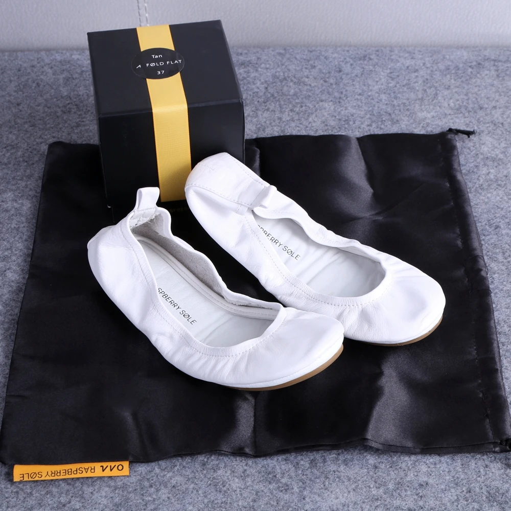Белый Модный Бренд Балерина Обуви Женщины Кожаные Балетки Складной и