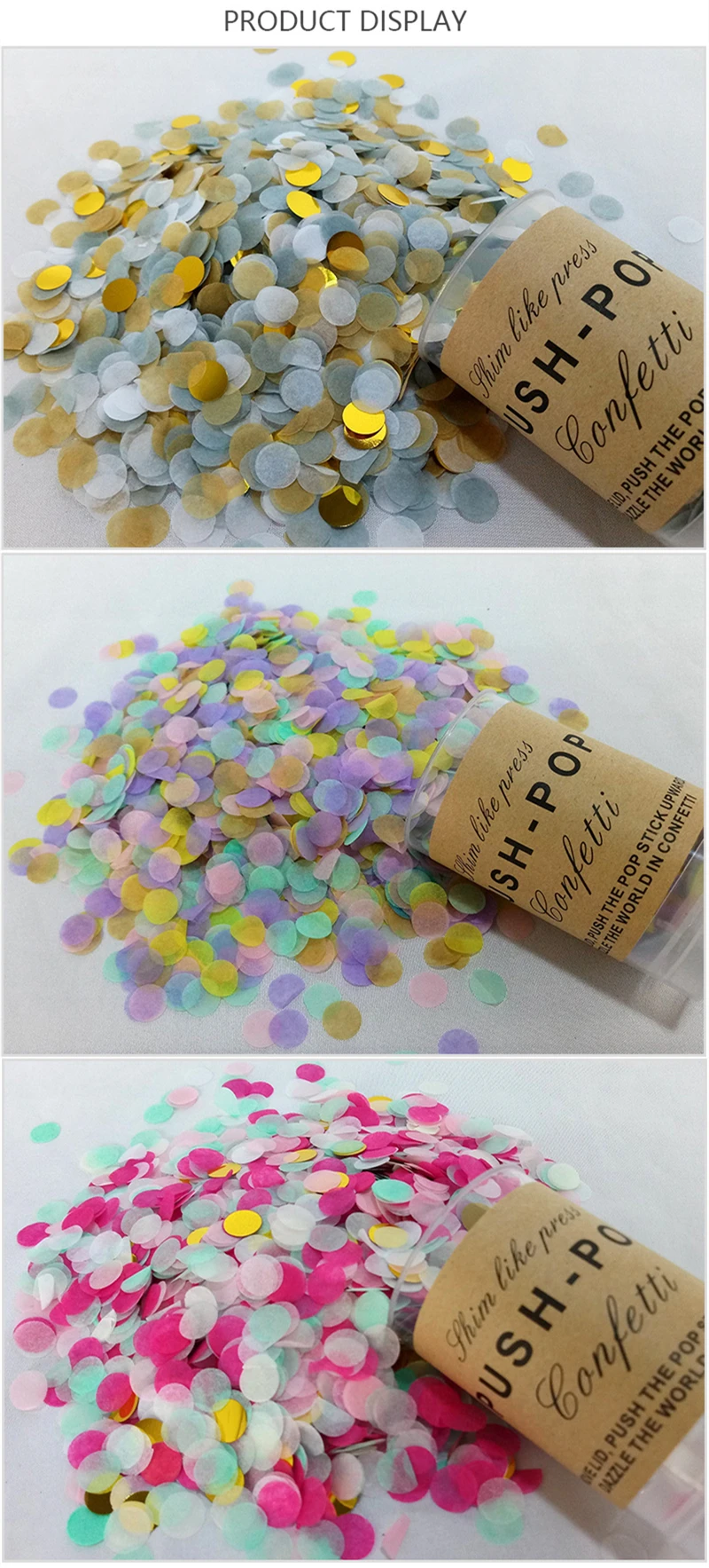 1 разноцветный Набор Push Pop конфетти Push Poppers украшение для свадебной вечеринки 1 см бумажные конфетти металлик С Днем Рождения Декор